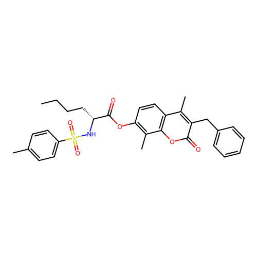 (3-benzyl-4,8-dimethyl-2-oxochromen-7-yl) (2R)-2-[(4-methylphenyl)sulfonylamino]hexanoate structure