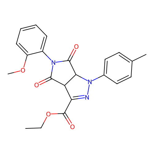 ethyl 5-(2-methoxyphenyl)-1-(4-methylphenyl)-4,6-dioxo-1,3a,4,5,6,6a-hexahydropyrrolo[3,4-c]pyrazole-3-carboxylate structure