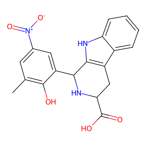 1-(2-hydroxy-3-methyl-5-nitrophenyl)-2,3,4,9-tetrahydro-1H-pyrido[3,4-b]indole-3-carboxylic acid structure
