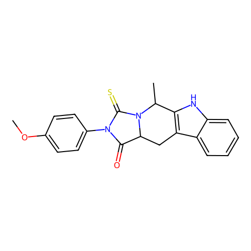 2-(4-methoxyphenyl)-5-methyl-3-thioxo-2,3,5,6,11,11a-hexahydro-1H-imidazo[1',5':1,6]pyrido[3,4-b]indol-1-one structure
