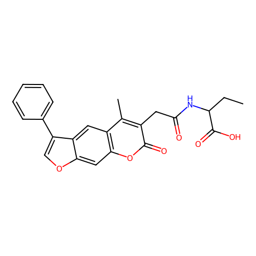 2-(2-(5-methyl-7-oxo-3-phenyl-7H-furo[3,2-g]chromen-6-yl)acetamido)butanoic acid structure
