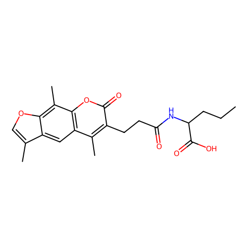 2-(3-(3,5,9-trimethyl-7-oxo-7H-furo[3,2-g]chromen-6-yl)propanamido)pentanoic acid structure