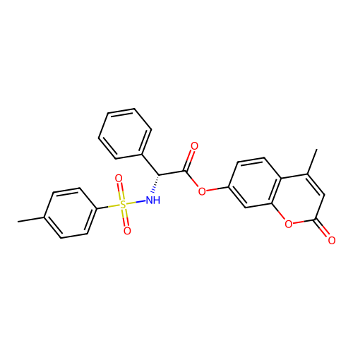 (4-methyl-2-oxochromen-7-yl) (2R)-2-[(4-methylphenyl)sulfonylamino]-2-phenylacetate structure