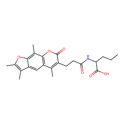2-(3-(2,3,5,9-tetramethyl-7-oxo-7H-furo[3,2-g]chromen-6-yl)propanamido)pentanoic acid structure