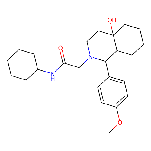 N-cyclohexyl-2-(4a-hydroxy-1-(4-methoxyphenyl)octahydroisoquinolin-2(1H)-yl)acetamide structure