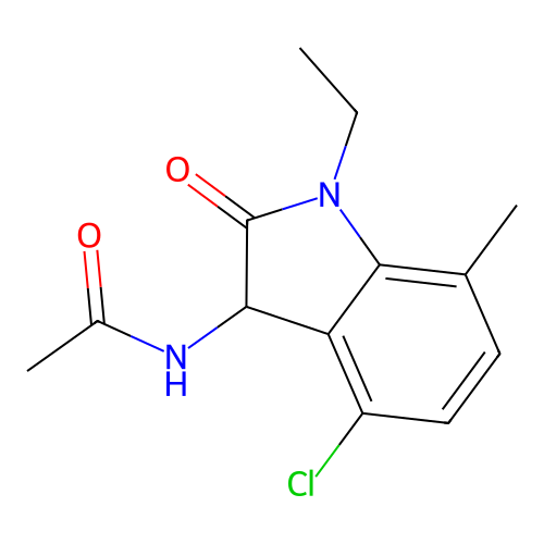 N-(4-chloro-1-ethyl-7-methyl-2-oxo-2,3-dihydro-1H-indol-3-yl)acetamide structure