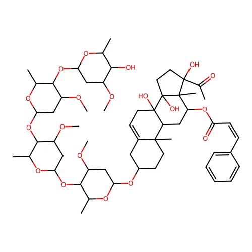 [17-乙酰基-8,14,17-三羟基-3-[5-[5-[5-(5-羟基-4-甲氧基-6-甲基噁烷-2-基)氧代-4-甲氧基-6-甲基噁烷-2-基]氧代-4-甲氧基-6-甲基噁烷-2-基]氧代-4-甲氧基-6-甲基噁烷-2-基]氧代-10,13-二甲基-1,2,3,4,7,9,11,12,15,16-十氢环戊[a]菲-12-基] (Z)-3-苯基烯丙酸酯 structure