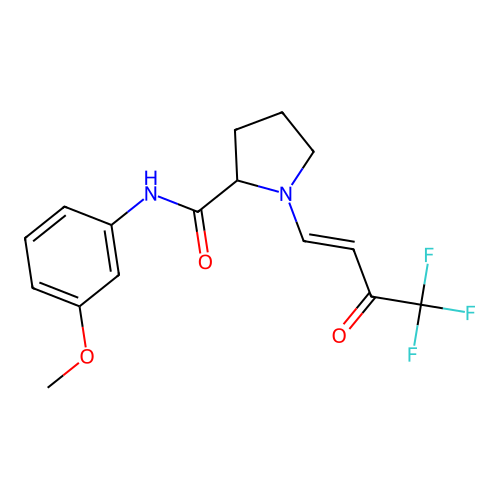 (E)-N-(3-methoxyphenyl)-1-(4,4,4-trifluoro-3-oxobut-1-en-1-yl)pyrrolidine-2-carboxamide structure