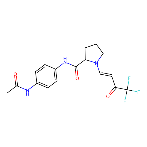 (E)-N-(4-acetamidophenyl)-1-(4,4,4-trifluoro-3-oxobut-1-en-1-yl)pyrrolidine-2-carboxamide structure