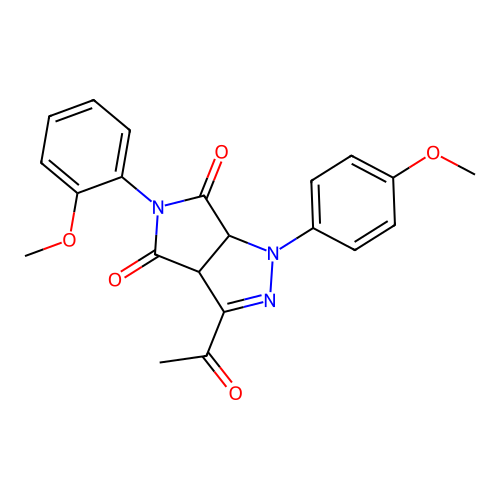 3-acetyl-5-(2-methoxyphenyl)-1-(4-methoxyphenyl)-1,6a-dihydropyrrolo[3,4-c]pyrazole-4,6(3aH,5H)-dione structure