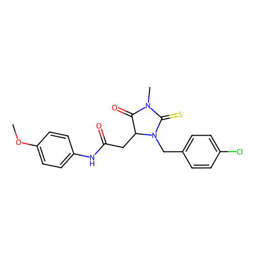 2-[3-(4-chlorobenzyl)-1-methyl-5-oxo-2-thioxoimidazolidin-4-yl]-N-(4-methoxyphenyl)acetamide structure