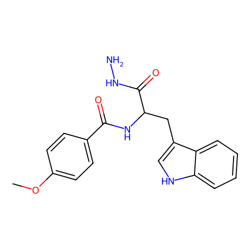 N-(1-hydrazinyl-3-(1H-indol-3-yl)-1-oxopropan-2-yl)-4-methoxybenzamide structure
