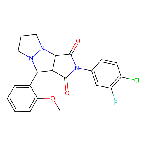 2-(4-chloro-3-fluorophenyl)-9-(2-methoxyphenyl)hexahydro-1H-pyrazolo[1,2-a]pyrrolo[3,4-c]pyrazole-1,3(2H)-dione structure