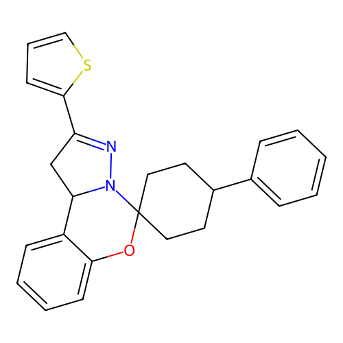 4'-phenyl-2-(thiophen-2-yl)-1,10b-dihydrospiro[benzo[e]pyrazolo[1,5-c][1,3]oxazine-5,1'-cyclohexane] structure