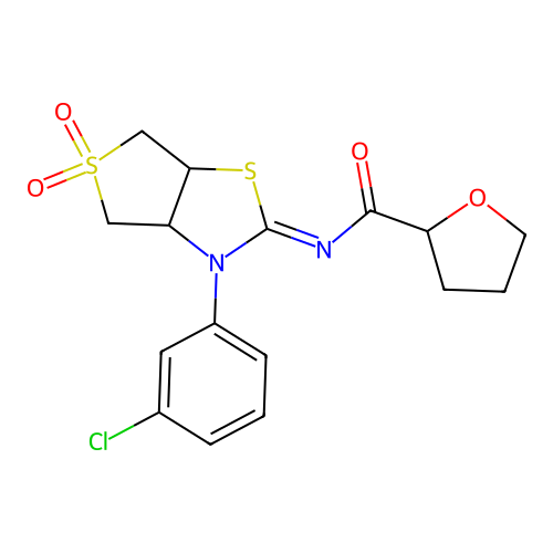 (Z)-N-(3-(3-chlorophenyl)-5,5-dioxidotetrahydrothieno[3,4-d]thiazol-2(3H)-ylidene)tetrahydrofuran-2-carboxamide structure