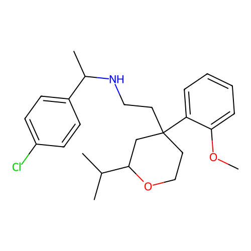 1-(4-chlorophenyl)-N-[2-[4-(2-methoxyphenyl)-2-propan-2-yloxan-4-yl]ethyl]ethanamine structure