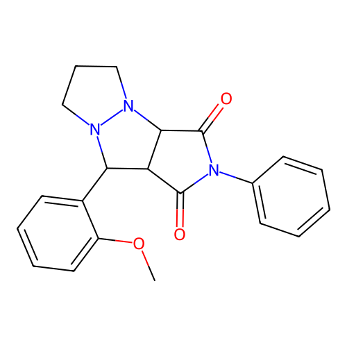 9-(2-methoxyphenyl)-2-phenyltetrahydro-5H-pyrazolo[1,2-a]pyrrolo[3,4-c]pyrazole-1,3(2H,3aH)-dione structure