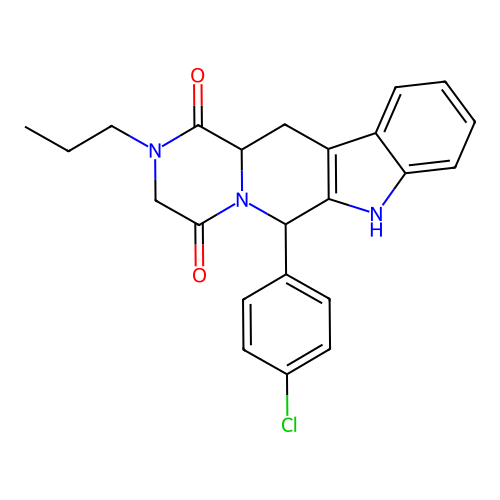 6-(4-chlorophenyl)-2-propyl-2,3,12,12a-tetrahydropyrazino[1',2':1,6]pyrido[3,4-b]indole-1,4(6H,7H)-dione structure