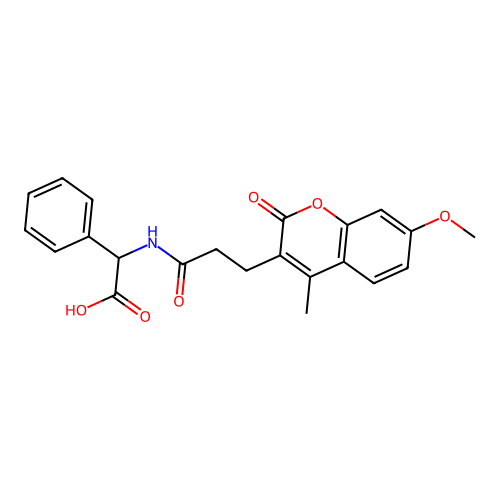 2-(3-(7-methoxy-4-methyl-2-oxo-2H-chromen-3-yl)propanamido)-2-phenylacetic acid structure