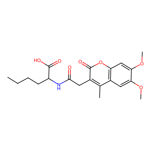 N-[(6,7-dimethoxy-4-methyl-2-oxo-2H-chromen-3-yl)acetyl]norleucine structure