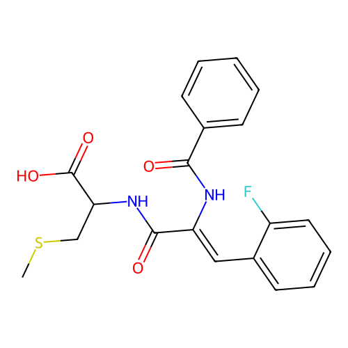 2-(2-Benzamido-3-(2-fluorophenyl)acrylamido)-3-(methylthio)propanoic acid structure