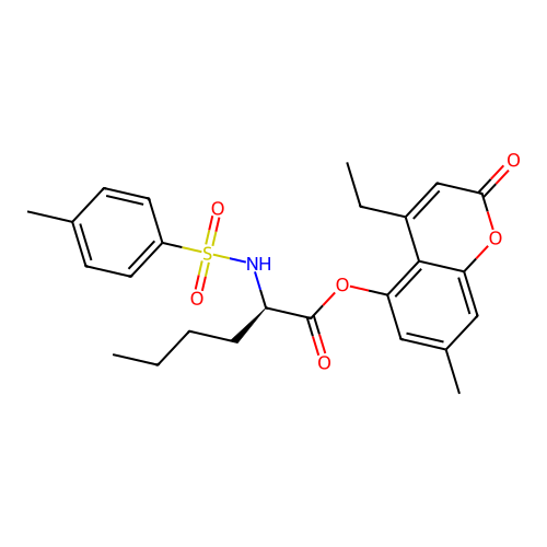 (4-ethyl-7-methyl-2-oxochromen-5-yl) (2R)-2-[(4-methylphenyl)sulfonylamino]hexanoate structure