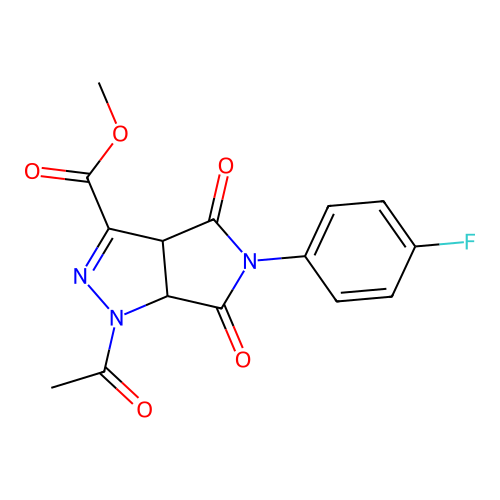 methyl 1-acetyl-5-(4-fluorophenyl)-4,6-dioxo-1,3a,4,5,6,6a-hexahydropyrrolo[3,4-c]pyrazole-3-carboxylate structure