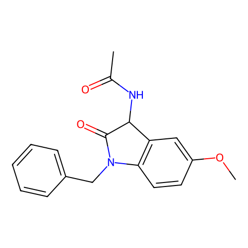 N-(1-benzyl-5-methoxy-2-oxo-2,3-dihydro-1H-indol-3-yl)acetamide structure