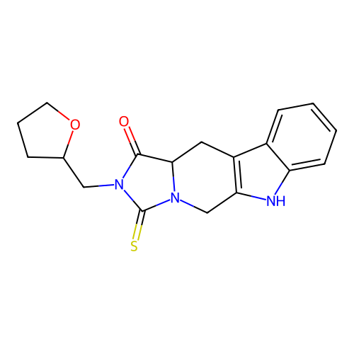 2-((tetrahydrofuran-2-yl)methyl)-3-thioxo-2,3,5,6,11,11a-hexahydro-1H-imidazo[1',5':1,6]pyrido[3,4-b]indol-1-one structure