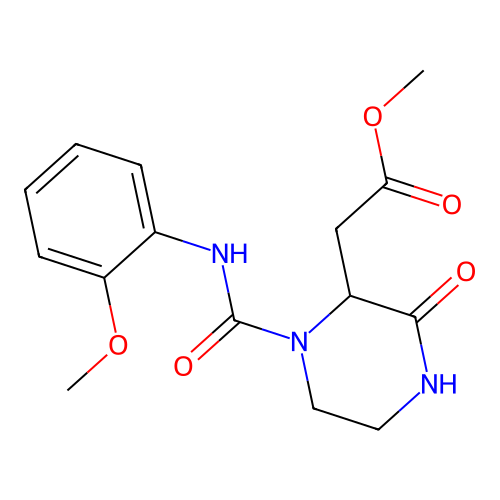 Methyl 2-(1-((2-methoxyphenyl)carbamoyl)-3-oxopiperazin-2-yl)acetate structure