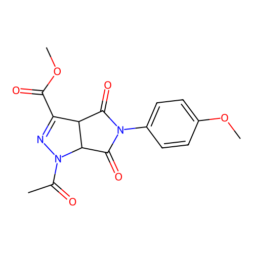 methyl 1-acetyl-5-(4-methoxyphenyl)-4,6-dioxo-1,3a,4,5,6,6a-hexahydropyrrolo[3,4-c]pyrazole-3-carboxylate structure