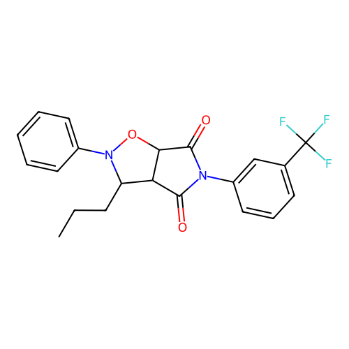 2-phenyl-3-propyl-5-(3-(trifluoromethyl)phenyl)dihydro-2H-pyrrolo[3,4-d]isoxazole-4,6(5H,6aH)-dione structure