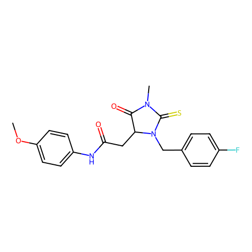 2-[3-(4-fluorobenzyl)-1-methyl-5-oxo-2-thioxoimidazolidin-4-yl]-N-(4-methoxyphenyl)acetamide structure