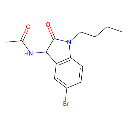 N-(5-bromo-1-butyl-2-oxo-2,3-dihydro-1H-indol-3-yl)acetamide structure