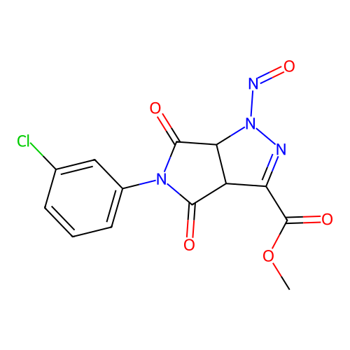 methyl 5-(3-chlorophenyl)-1-nitroso-4,6-dioxo-1,3a,4,5,6,6a-hexahydropyrrolo[3,4-c]pyrazole-3-carboxylate structure