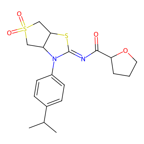 (Z)-N-(3-(4-isopropylphenyl)-5,5-dioxidotetrahydrothieno[3,4-d]thiazol-2(3H)-ylidene)tetrahydrofuran-2-carboxamide structure