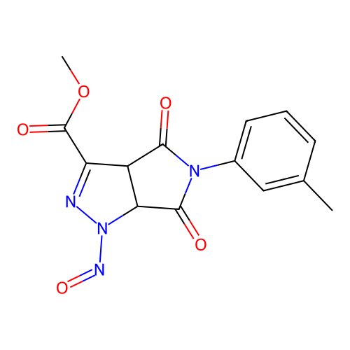 methyl 5-(3-methylphenyl)-1-nitroso-4,6-dioxo-1,3a,4,5,6,6a-hexahydropyrrolo[3,4-c]pyrazole-3-carboxylate structure