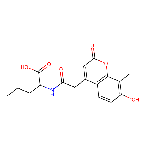 2-(2-(7-hydroxy-8-methyl-2-oxo-2H-chromen-4-yl)acetamido)pentanoic acid structure