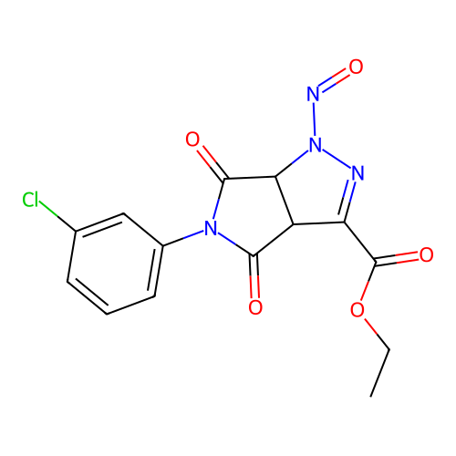 ethyl 5-(3-chlorophenyl)-1-nitroso-4,6-dioxo-1,3a,4,5,6,6a-hexahydropyrrolo[3,4-c]pyrazole-3-carboxylate structure