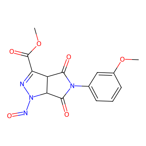 methyl 5-(3-methoxyphenyl)-1-nitroso-4,6-dioxo-1,3a,4,5,6,6a-hexahydropyrrolo[3,4-c]pyrazole-3-carboxylate structure