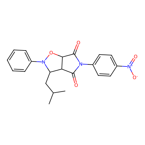 3-(2-methylpropyl)-5-(4-nitrophenyl)-2-phenyl-3a,6a-dihydro-3H-pyrrolo[3,4-d][1,2]oxazole-4,6-dione structure