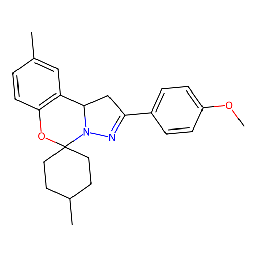 2'-(4-methoxyphenyl)-4,9'-dimethyl-1',10b'-dihydrospiro[cyclohexane-1,5'-pyrazolo[1,5-c][1,3]benzoxazine] structure
