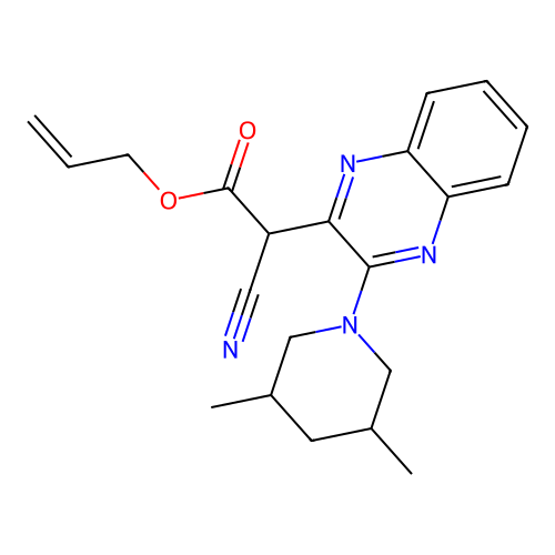 Prop-2-en-1-yl cyano[3-(3,5-dimethylpiperidin-1-yl)quinoxalin-2-yl]acetate structure