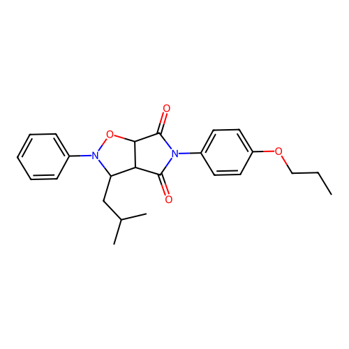 3-(2-methylpropyl)-2-phenyl-5-(4-propoxyphenyl)-3a,6a-dihydro-3H-pyrrolo[3,4-d][1,2]oxazole-4,6-dione structure