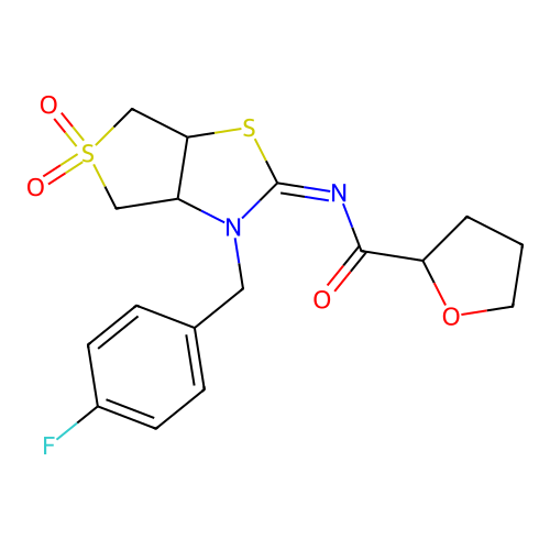 (Z)-N-(3-(4-fluorobenzyl)-5,5-dioxidotetrahydrothieno[3,4-d]thiazol-2(3H)-ylidene)tetrahydrofuran-2-carboxamide structure
