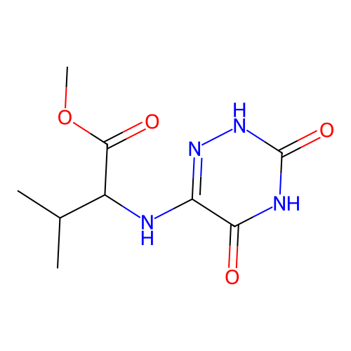 methyl 2-((3,5-dioxo-2,3,4,5-tetrahydro-1,2,4-triazin-6-yl)amino)-3-methylbutanoate structure