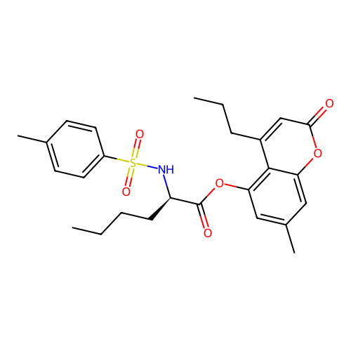 (7-methyl-2-oxo-4-propylchromen-5-yl) (2R)-2-[(4-methylphenyl)sulfonylamino]hexanoate structure