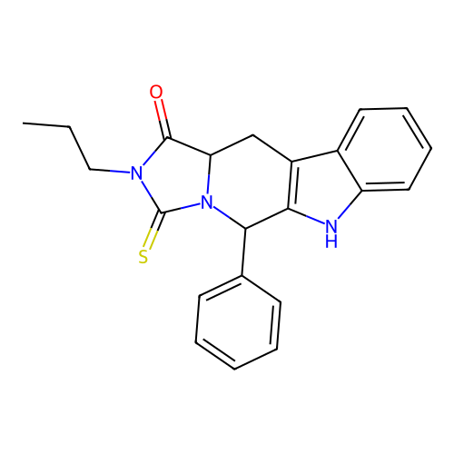 5-phenyl-2-propyl-3-thioxo-2,3,5,6,11,11a-hexahydro-1H-imidazo[1',5':1,6]pyrido[3,4-b]indol-1-one structure