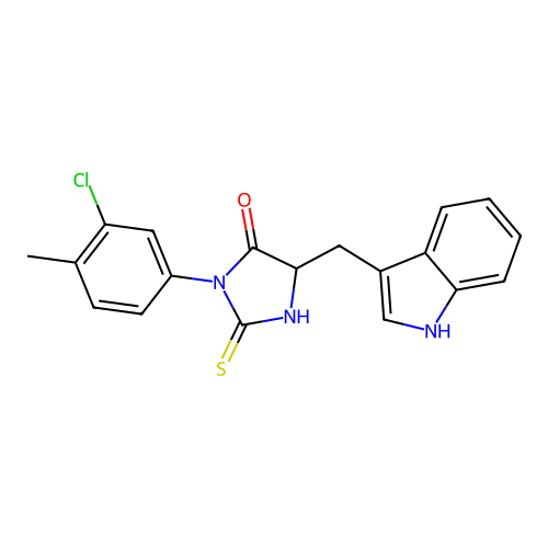 5-((1H-indol-3-yl)methyl)-3-(3-chloro-4-methylphenyl)-2-thioxoimidazolidin-4-one structure