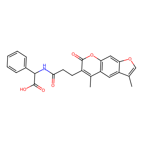 2-(3-(3,5-dimethyl-7-oxo-7H-furo[3,2-g]chromen-6-yl)propanamido)-2-phenylacetic acid structure
